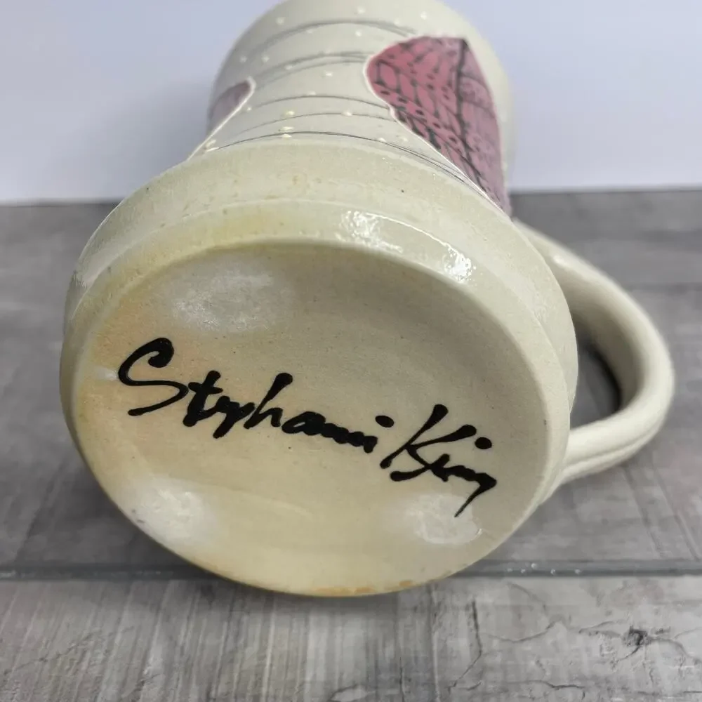 Vintage STEPHANIE KING Studio Art Pottery Creme Burgundy Tribal Leaf
